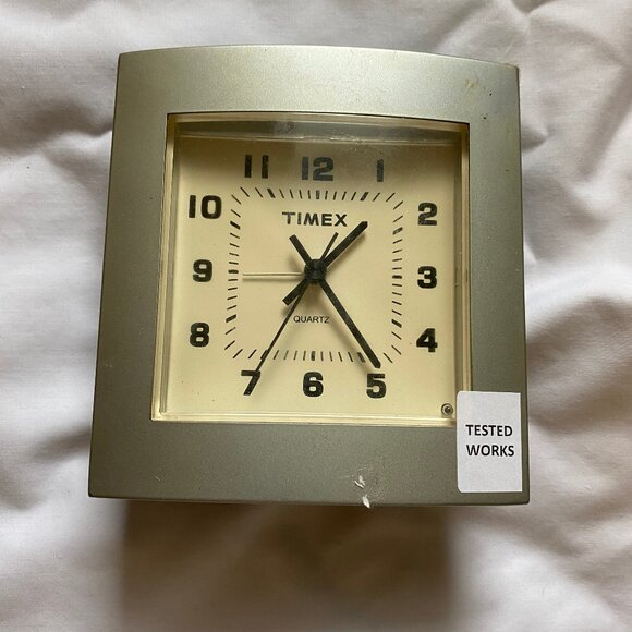 Timex Other - Timex Alarm Clock Table Time Piece Quartz Silver, Cream and Black Color Working